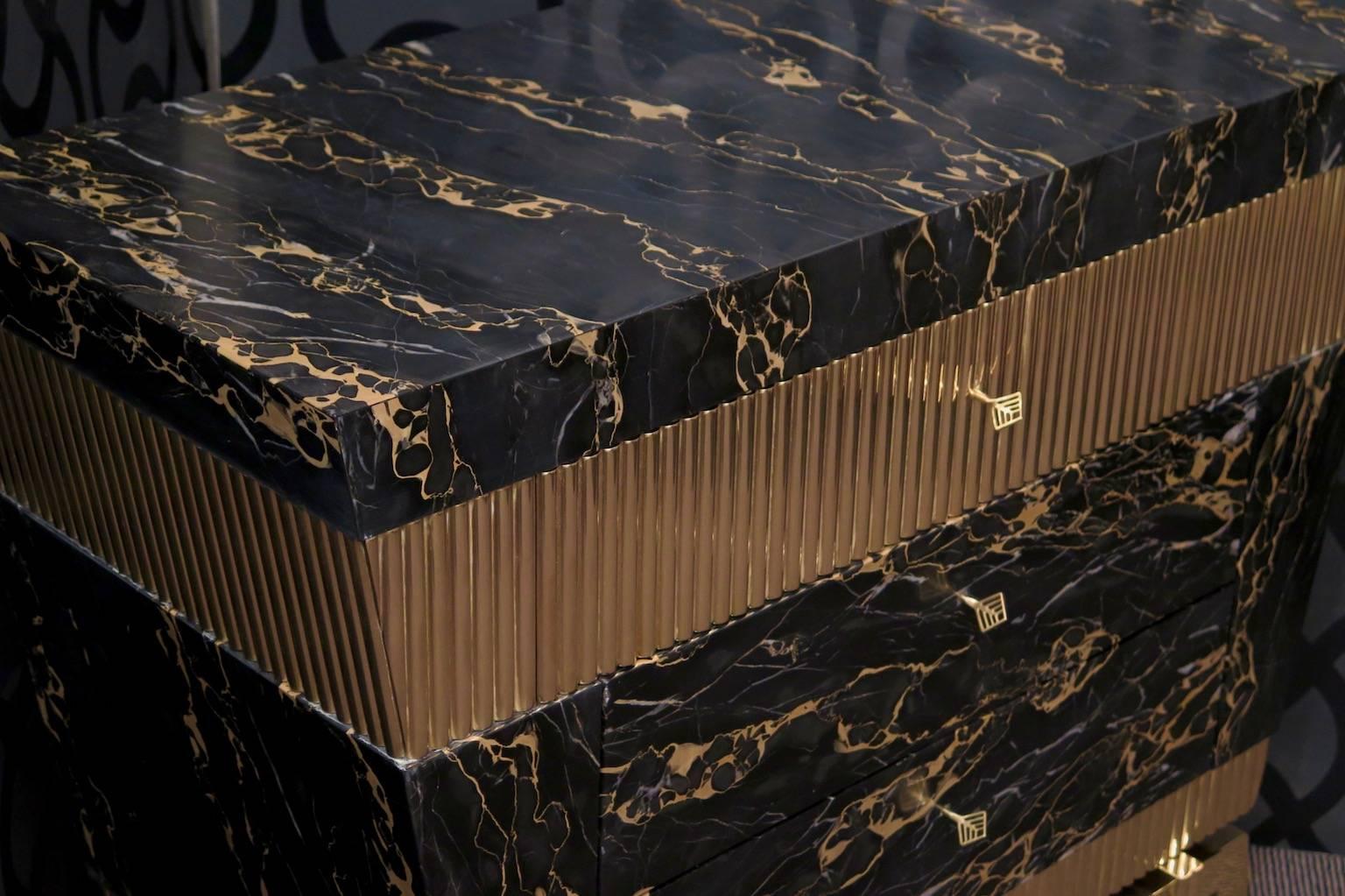 Contemporary Portoro Marble and Brass Chest of Drawers, 2010