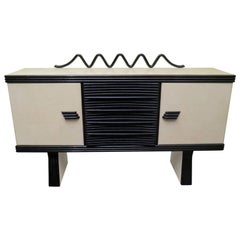 Credenza credenza in pelle di capra e gommalacca nera di Pier Luigi Colli, 1950