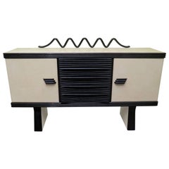 Vintage Pier Luigi Colli Midcentury Goatskin Black Shellac Credenza Sideboards, 1950