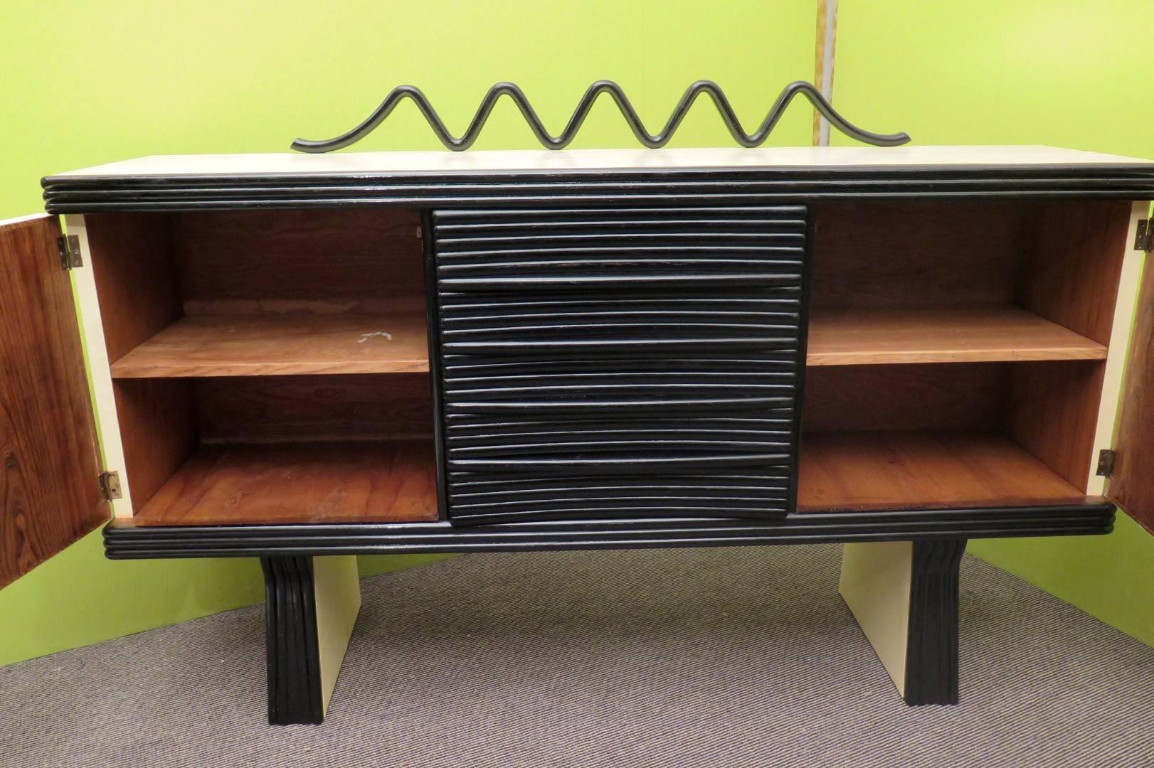 Mid-Century Modern Pier Luigi Colli Midcentury Goatskin Black Shellac Credenza Sideboards, 1950 For Sale