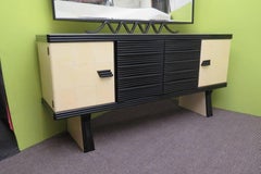 Pier Luigi Colli Midcentury Goatskin Black Shellac Credenza Sideboards, 1950