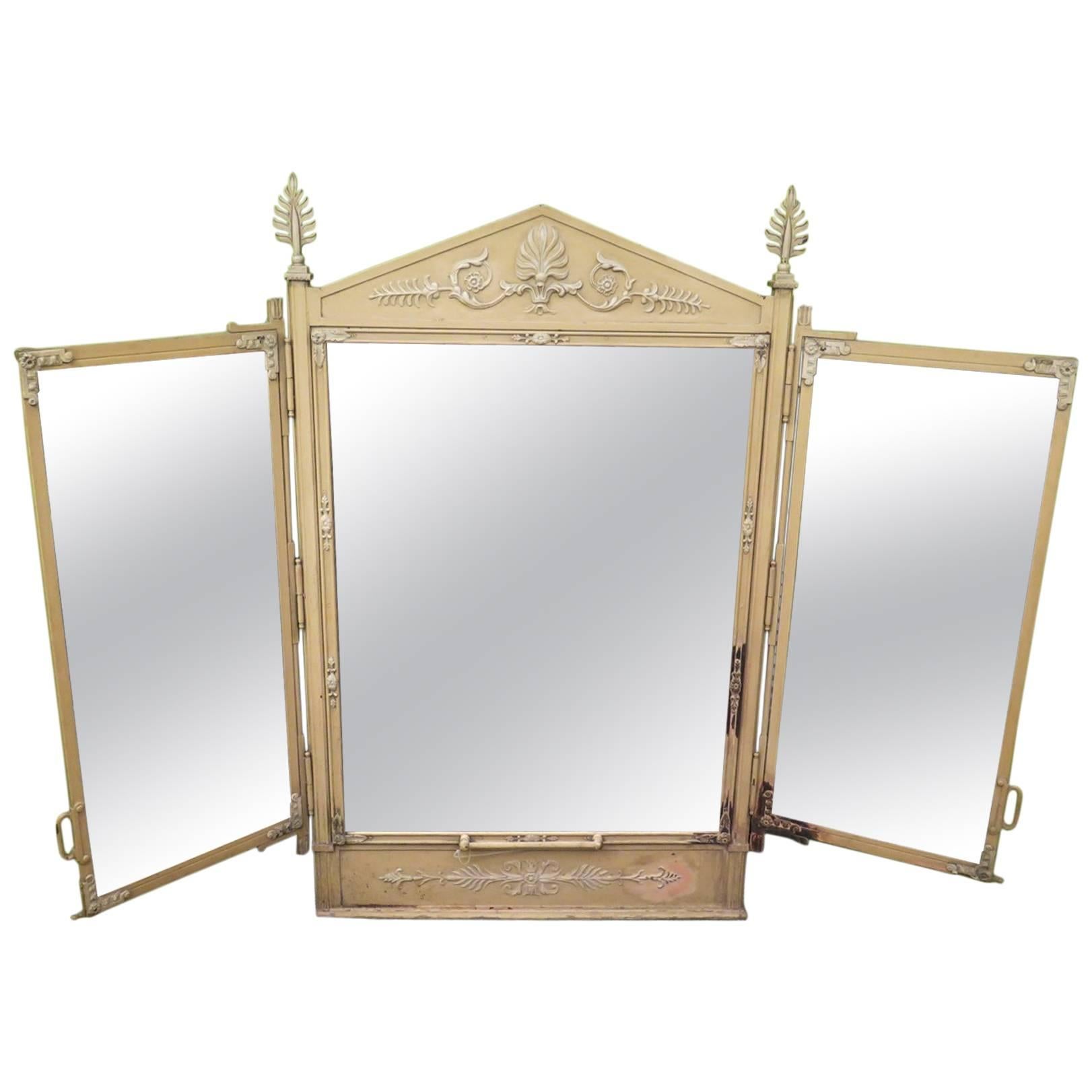 Art Deco Iron Italian Dressing Table Hairdressing Wall Mirror, 1920 For Sale