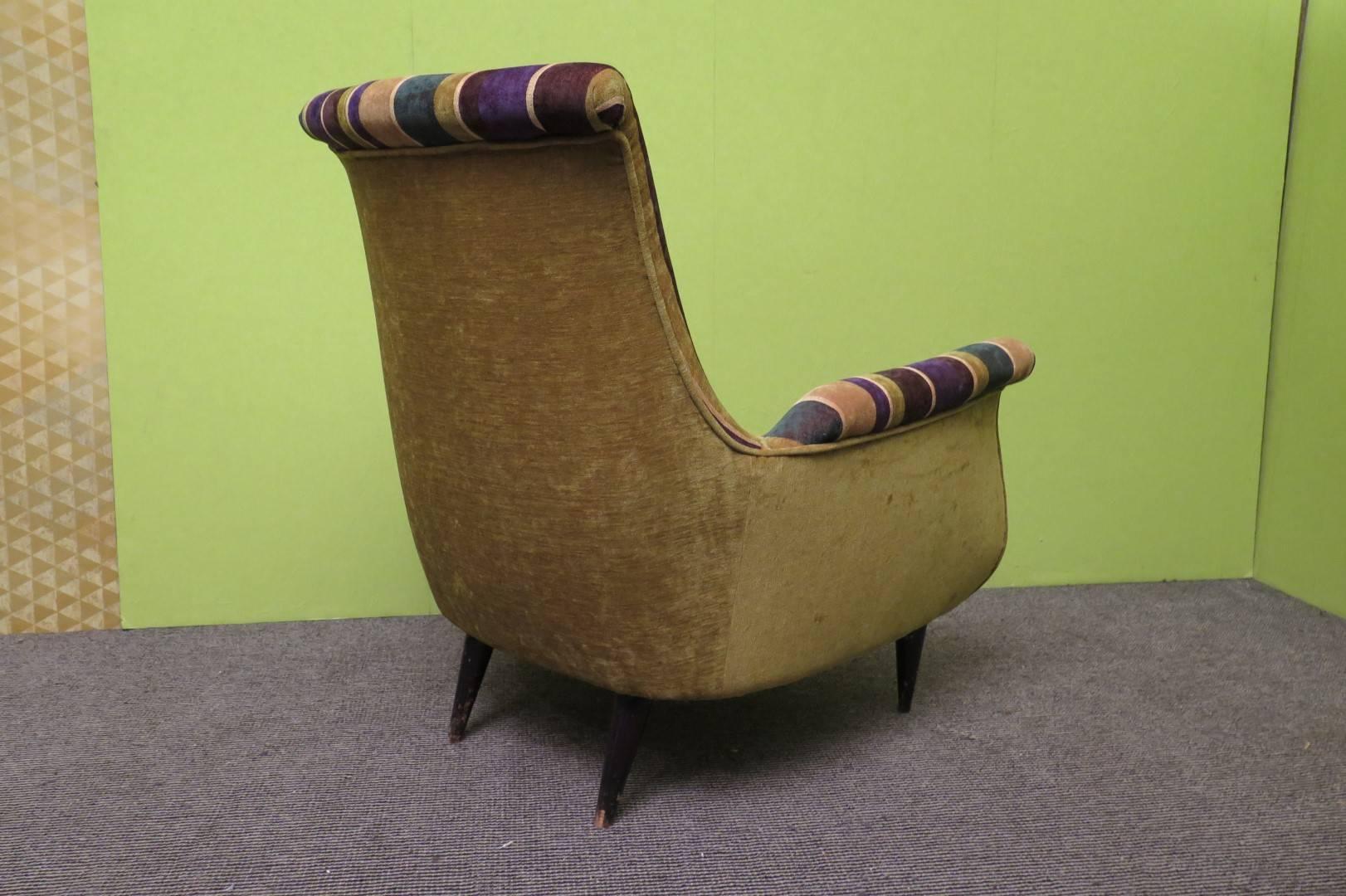 Midcentury with Velvet Bicolored Italian Armchairs, 1950 1