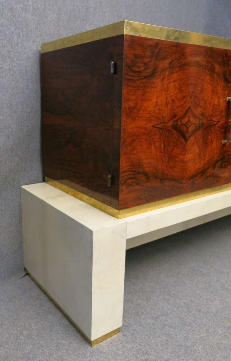 Art Deco Walnut Goat Skin and Brass Italian Sideboard, 1920 2