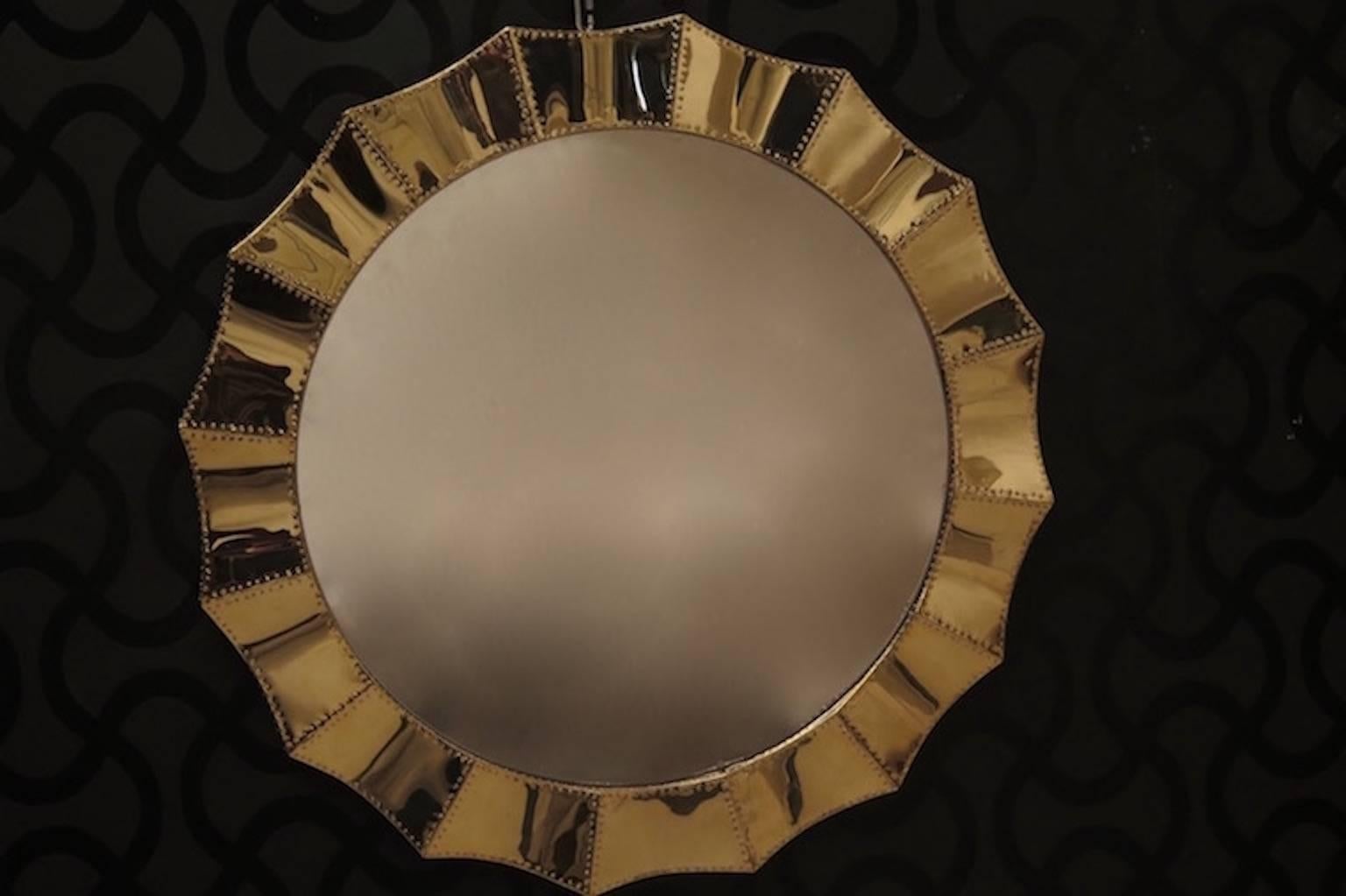 Mid Century Wood Covered with Brass Italian Wall Mirror, 2010 4