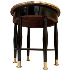 Antique Adolf Loos Round Black Shellac and Brass Austrian Art Nouveau Side Table, 1910