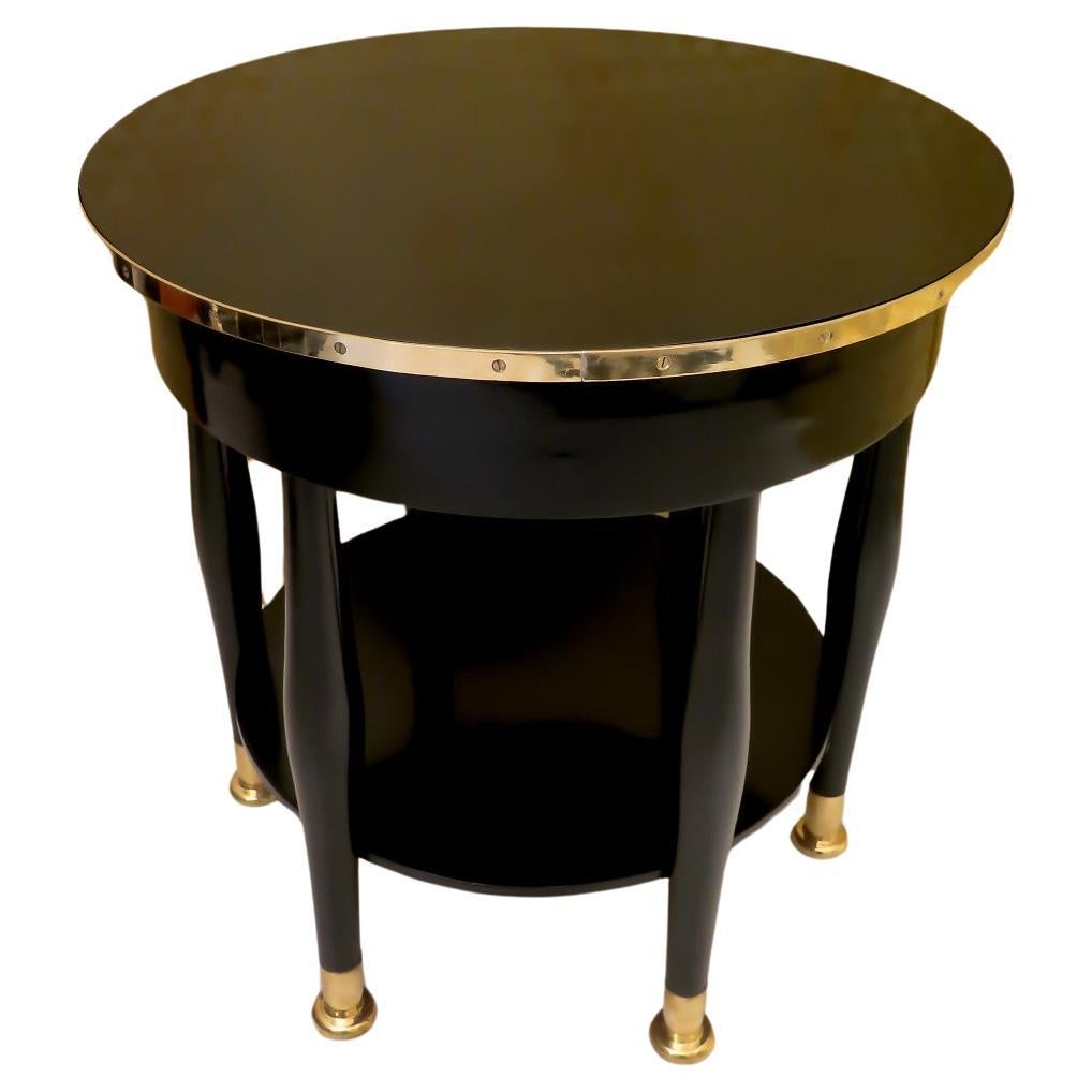 Adolf Loos Round Black Shellac and Brass Austrian Art Nouveau Side Table, 1910