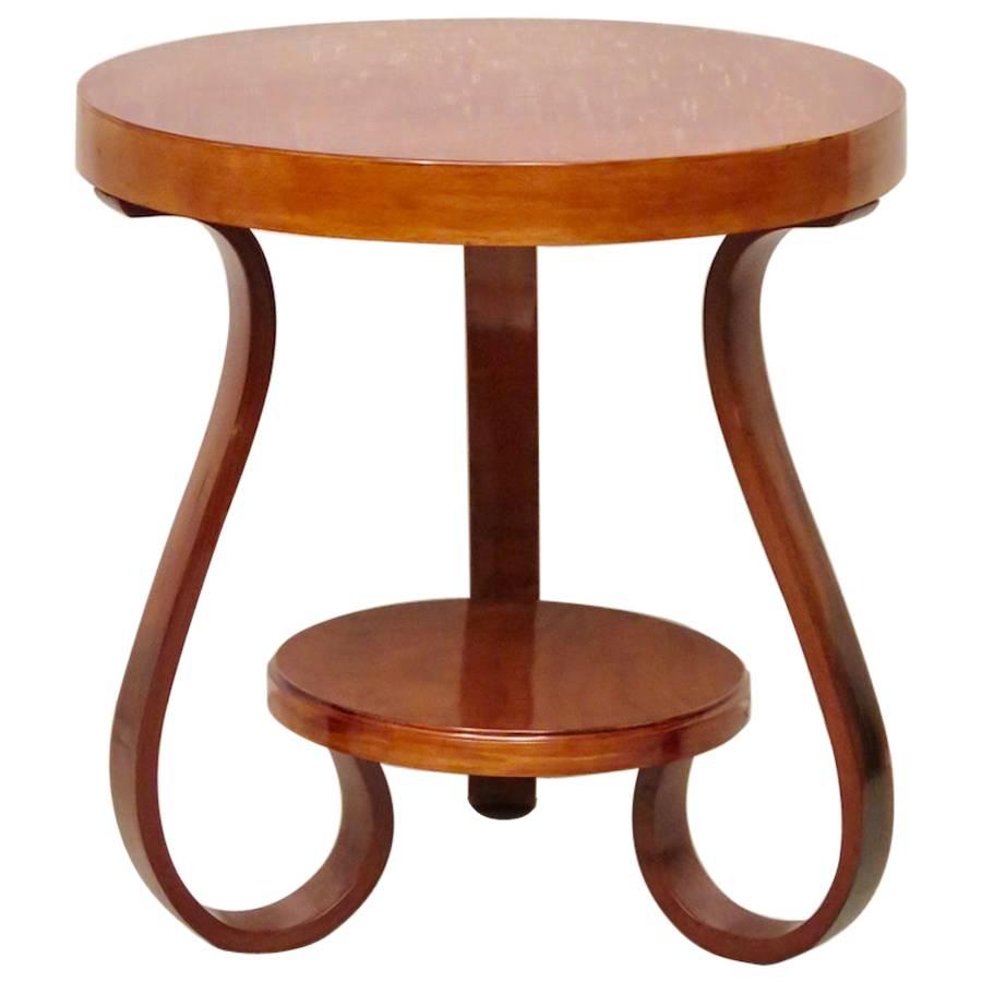 Art Deco Round Cherrywood Italian Side Table, 1930