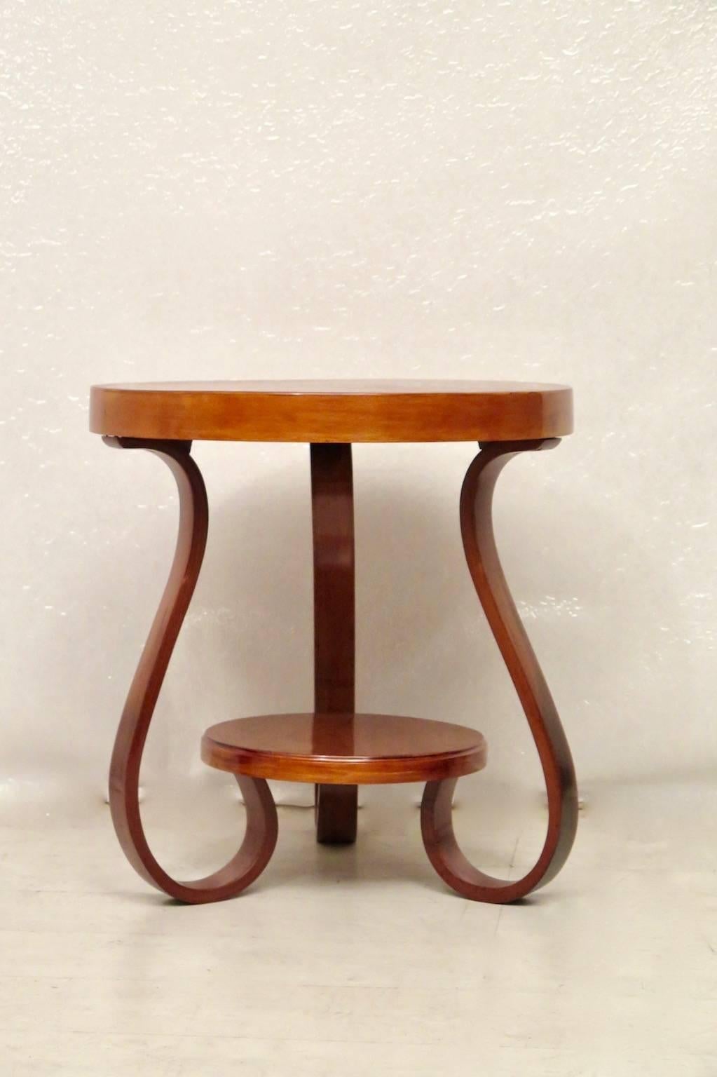 Art Deco Round Cherrywood Italian Side Table, 1930 1