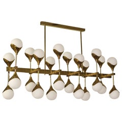 Midcentury in the Manner of Max Ingrand Brass and Glass Italian Chandelier, 1980