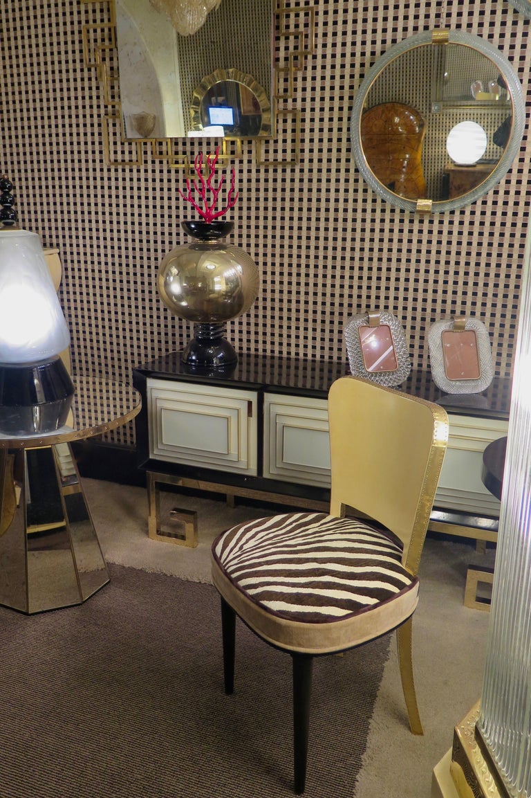 6 Art Deco Goatskin And Brass Italian Chairs 1940