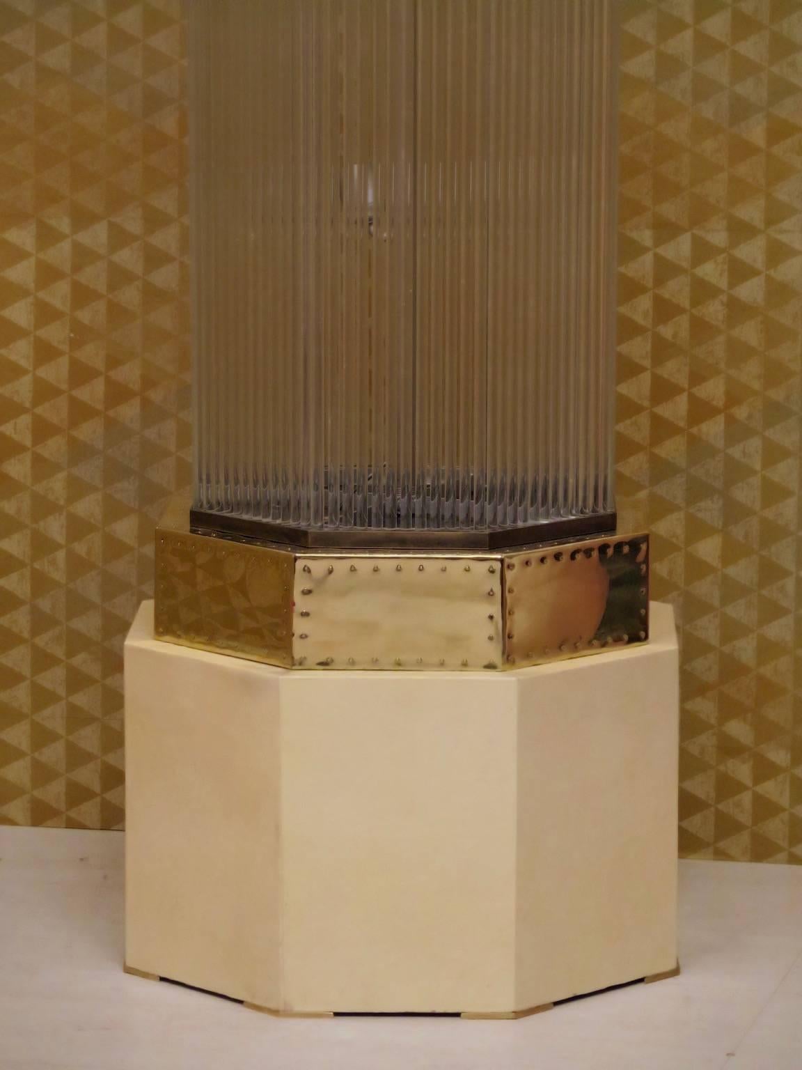 Contemporary Murano Modern Glass Brass and Goat Skin Italian Floor Lamp, 2010