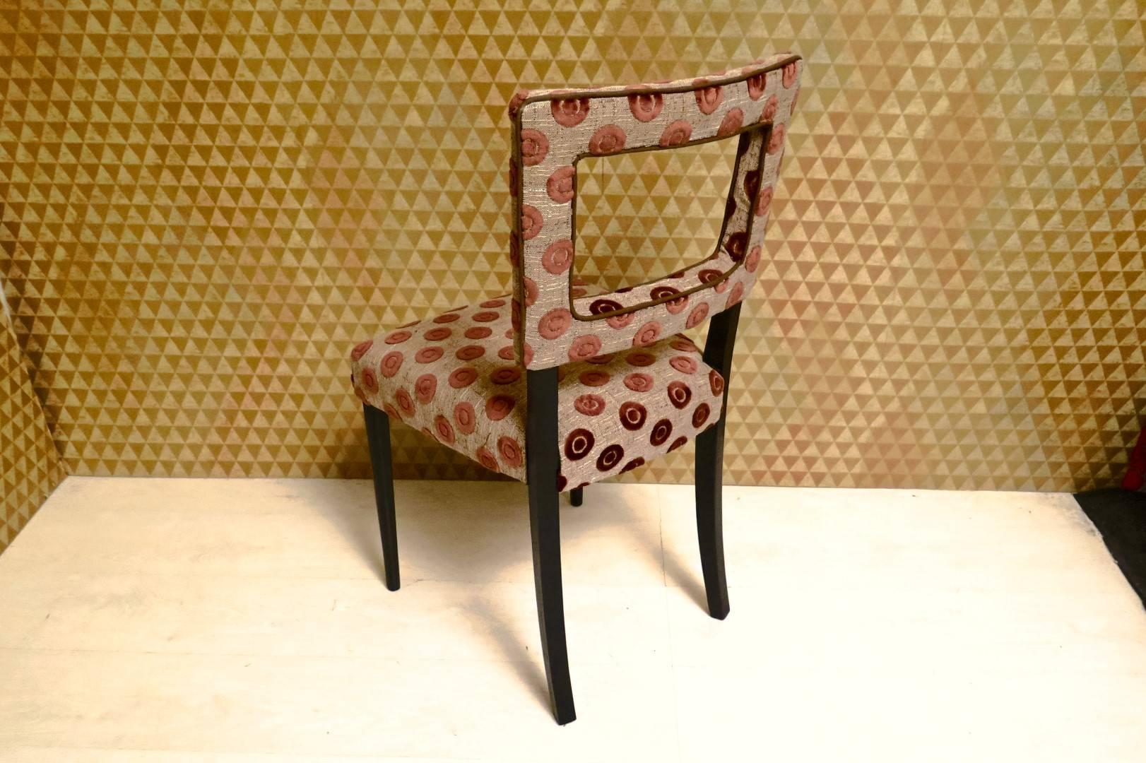 Mid-20th Century 6 Art Deco Brown Geometric Velvet Italian Chairs, 1940