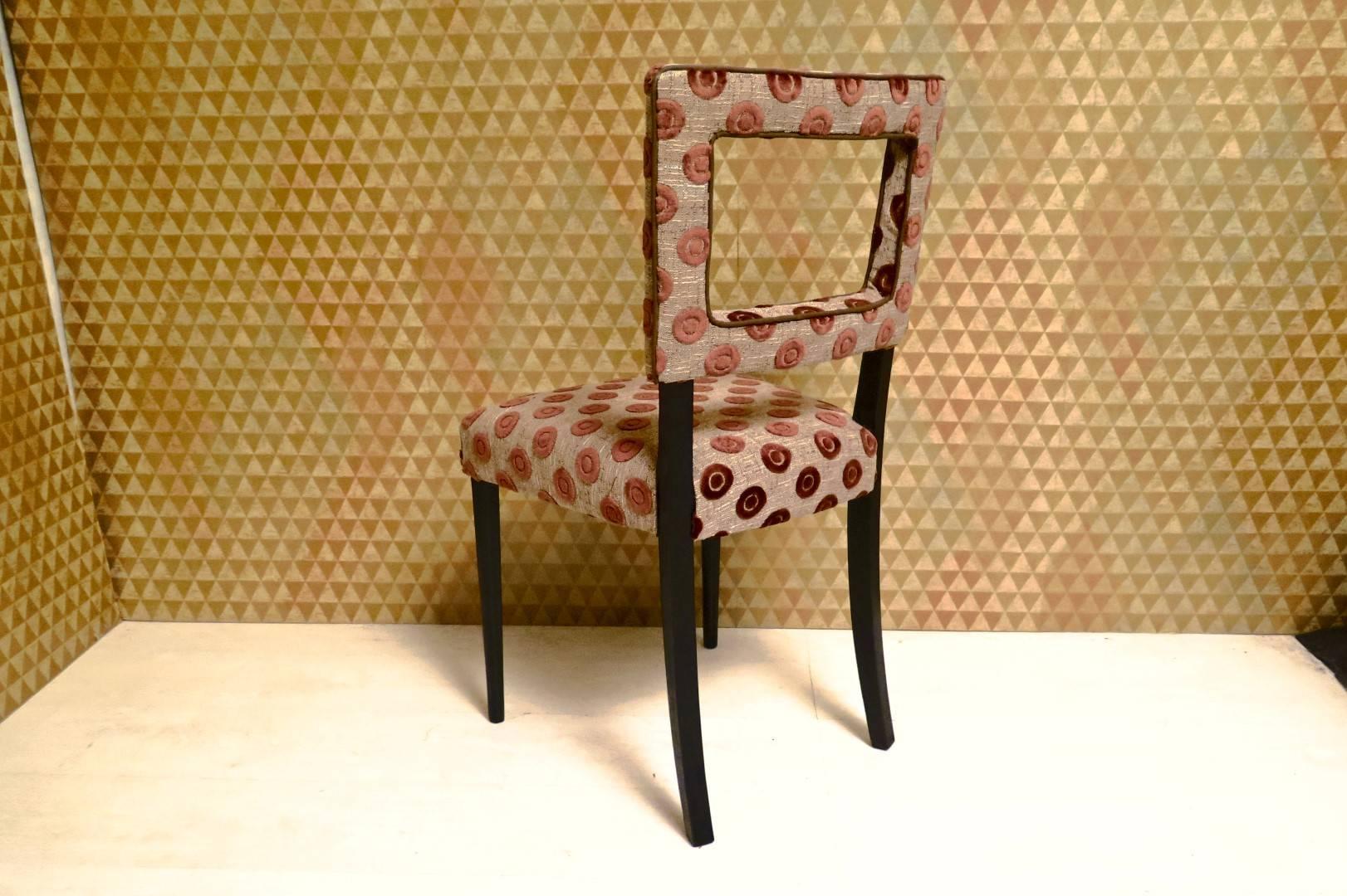 6 Art Deco Brown Geometric Velvet Italian Chairs, 1940 2