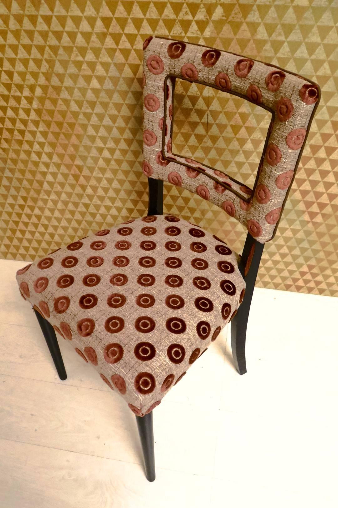 6 Art Deco Brown Geometric Velvet Italian Chairs, 1940 5