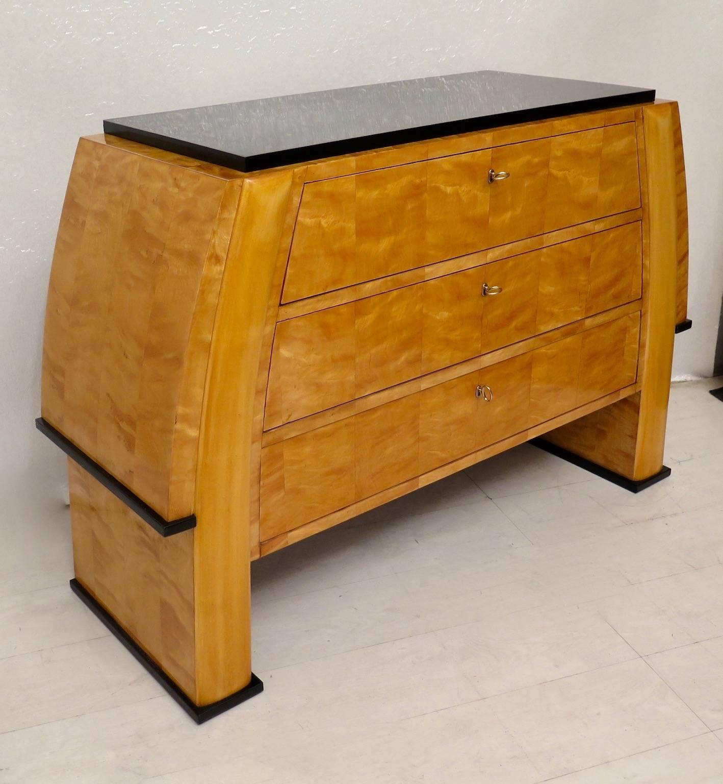 Art Deco Birch Feather Wood Italian Chests of Drawers, 1930 3