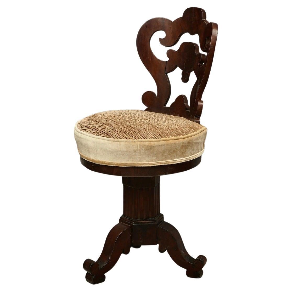 Charles X Walnut Velvet Italian Swivel Chair, 1830