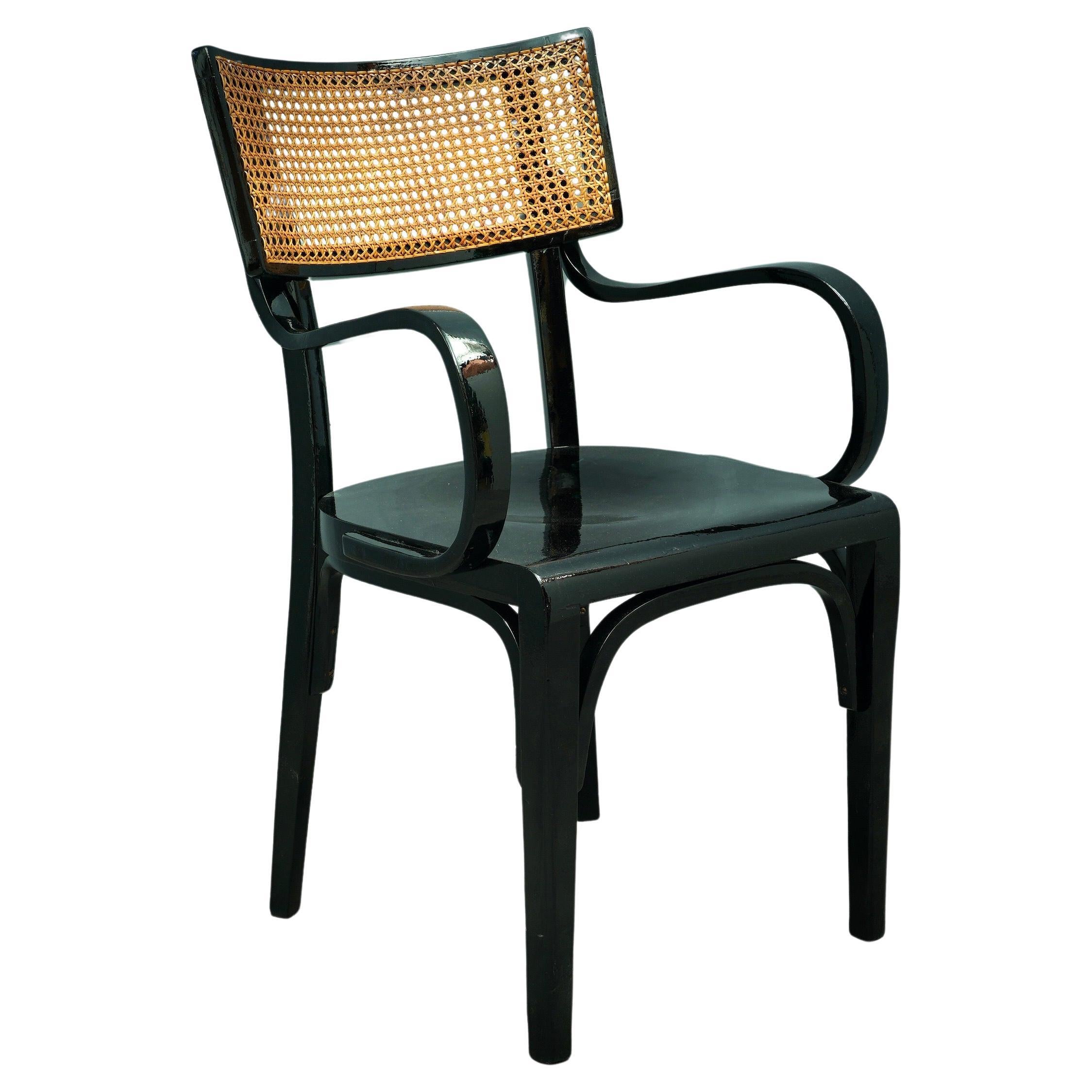Artnouveau Black Wood and Vienna Straw Desk Chairs, 1910 For Sale