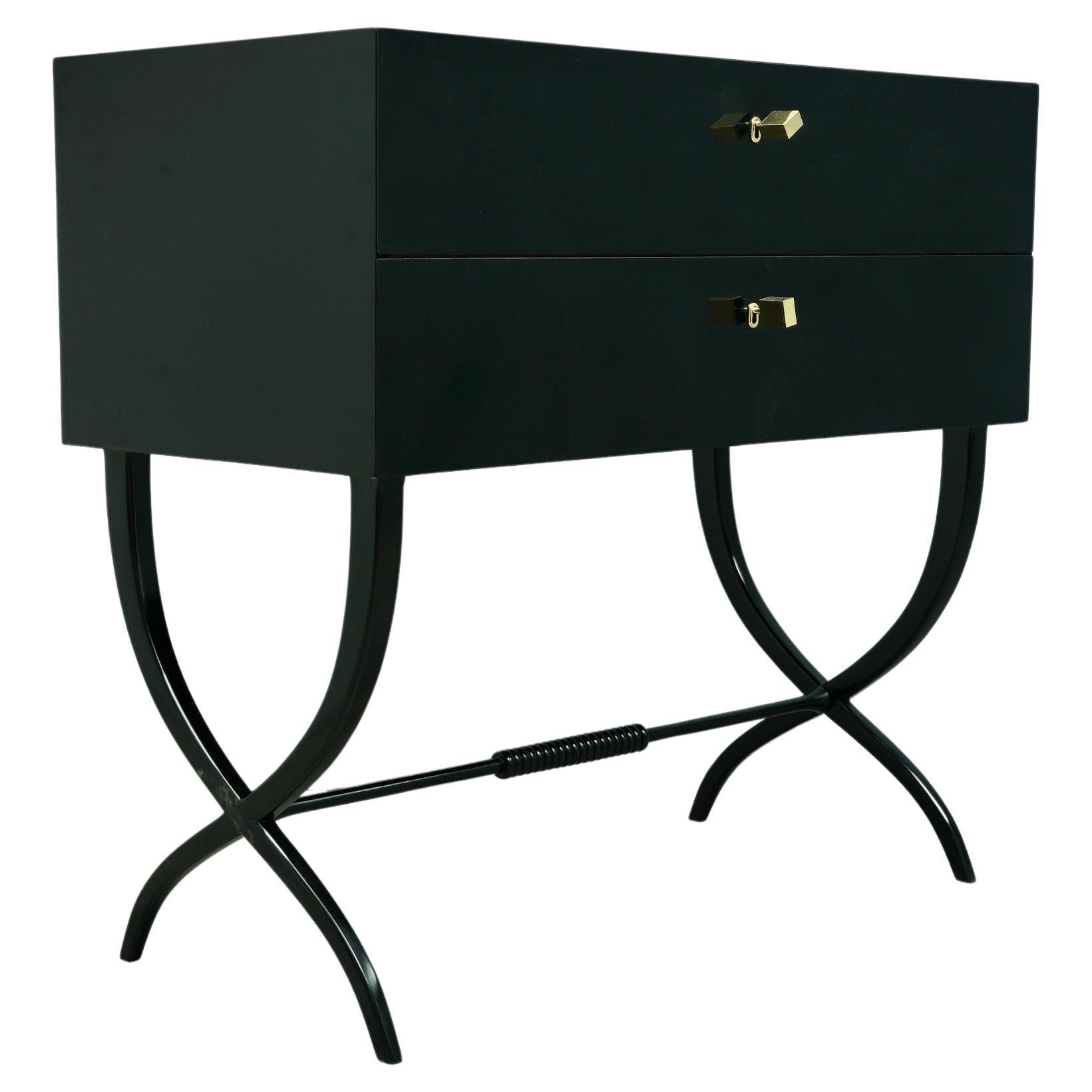 Midcentury Black and Brass Keys Commodes and Chest of Drawers, 1970 For Sale