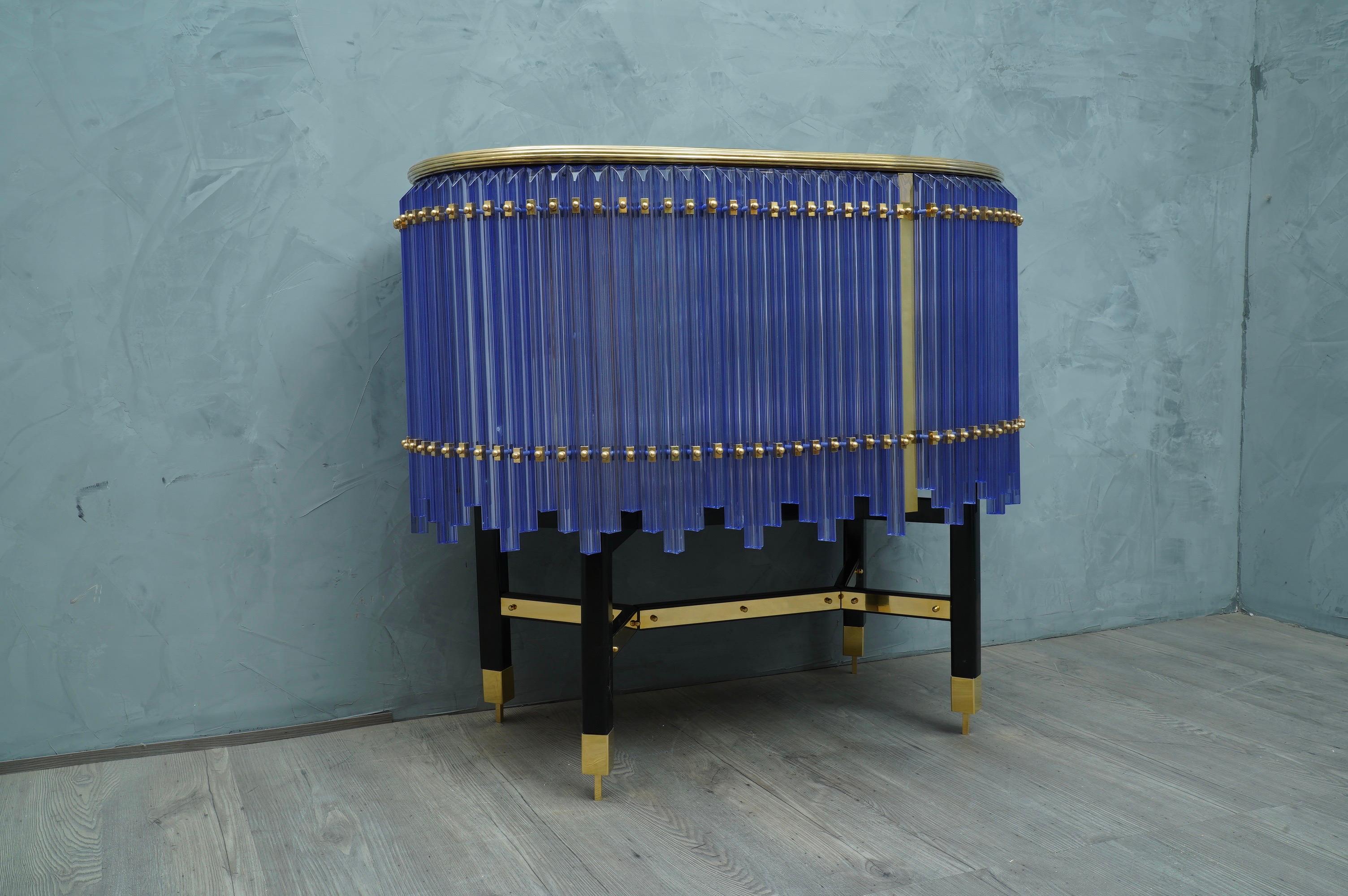 Murano Midcentury Round Periwinkle Color Glass and Brass Sideboards, 1970 1