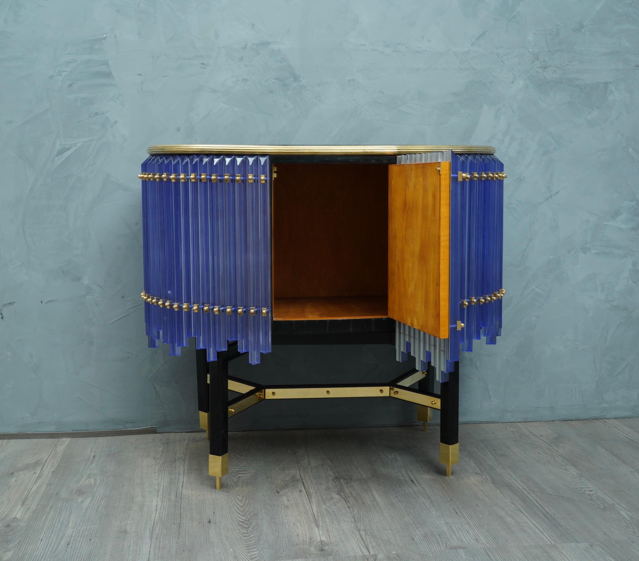 Late 20th Century Murano Midcentury Round Periwinkle Color Glass and Brass Sideboards, 1970