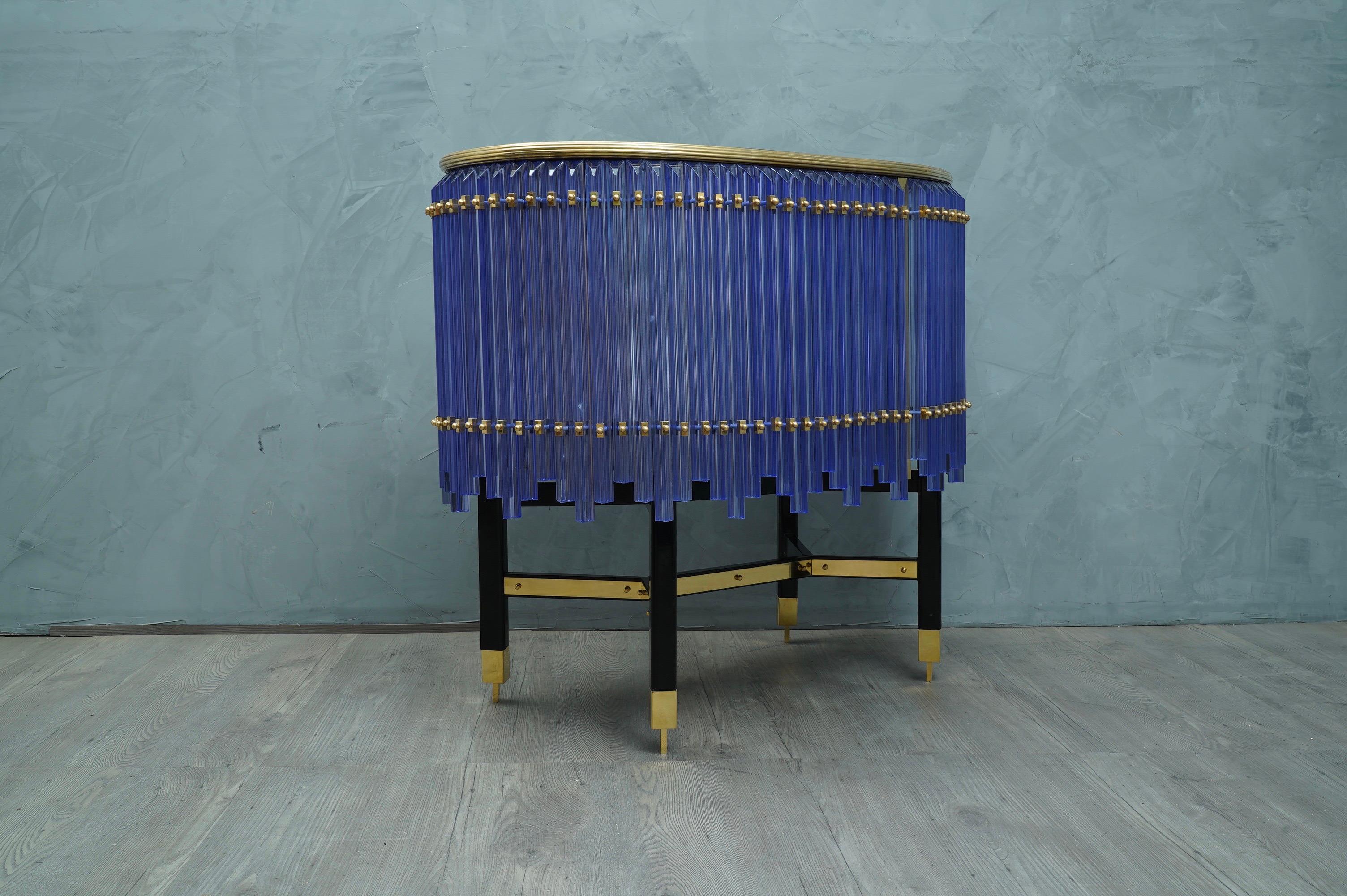 Murano Midcentury Round Periwinkle Color Glass and Brass Sideboards, 1970 4