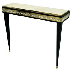Midcentury Murano Glass Brass and Goatskin Console Table, 1950