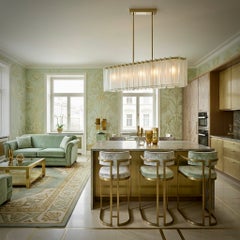 Style of Max Ingrand Art Deco Rectangular Glass Chandelier and Pendant, 2020
