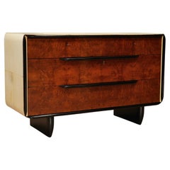 Art Deco Walnut and Goat Skin Italian School Commode and Chest of Drawers, 1930