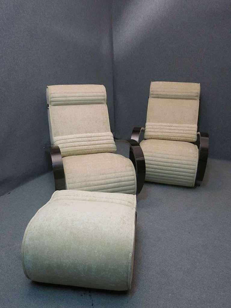 Pair of Midcentury Wood and Velvet Italian Lounge Chairs, 1950 4