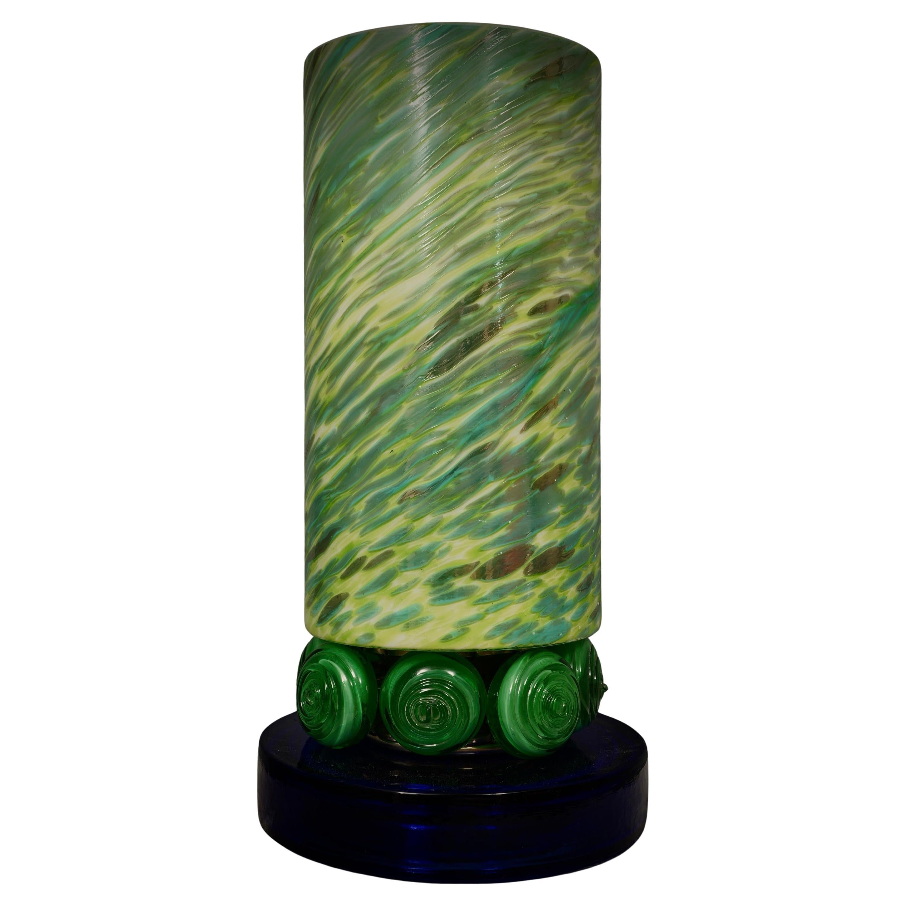 Murano Shades of Green and blu Glass Table Lamp, 1980