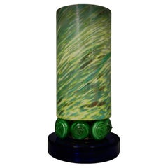 Murano Shades of Green and blu Glass Table Lamp, 1980