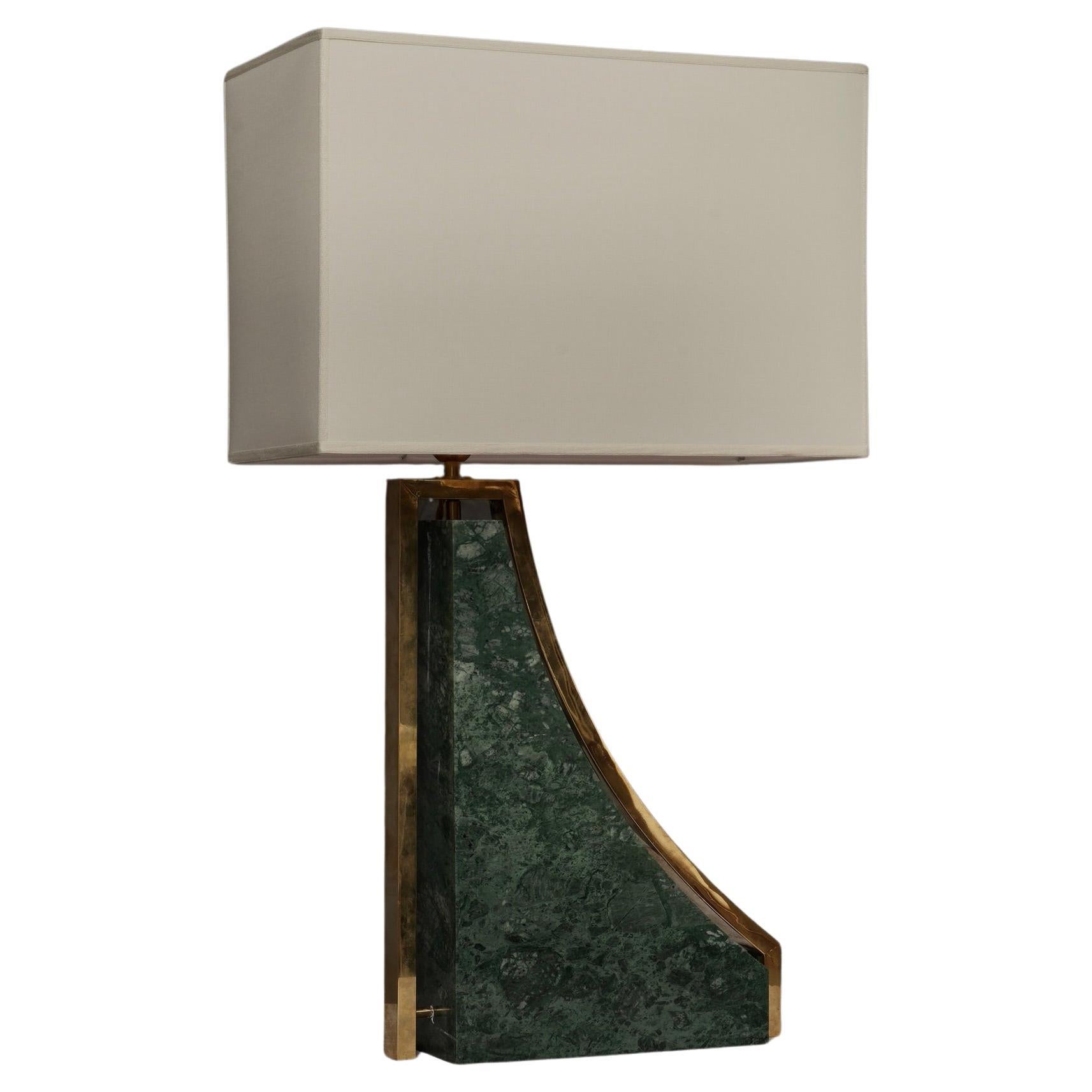 Indian Green Marble and Brass Italian Table Lamp, 2000