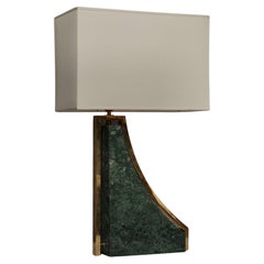 Indische Tischlampe aus grünem Marmor und Messing, indisch, 2000