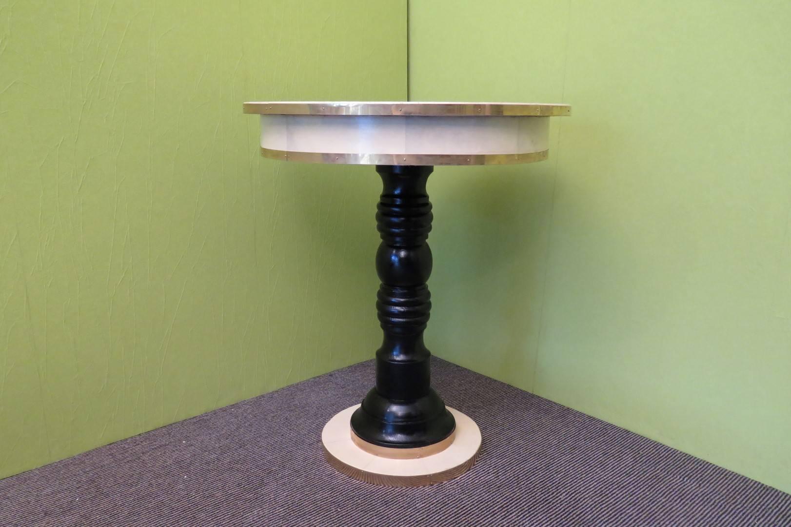 1930 Round Parchment and Brass Italian Art Deco Side Table 3