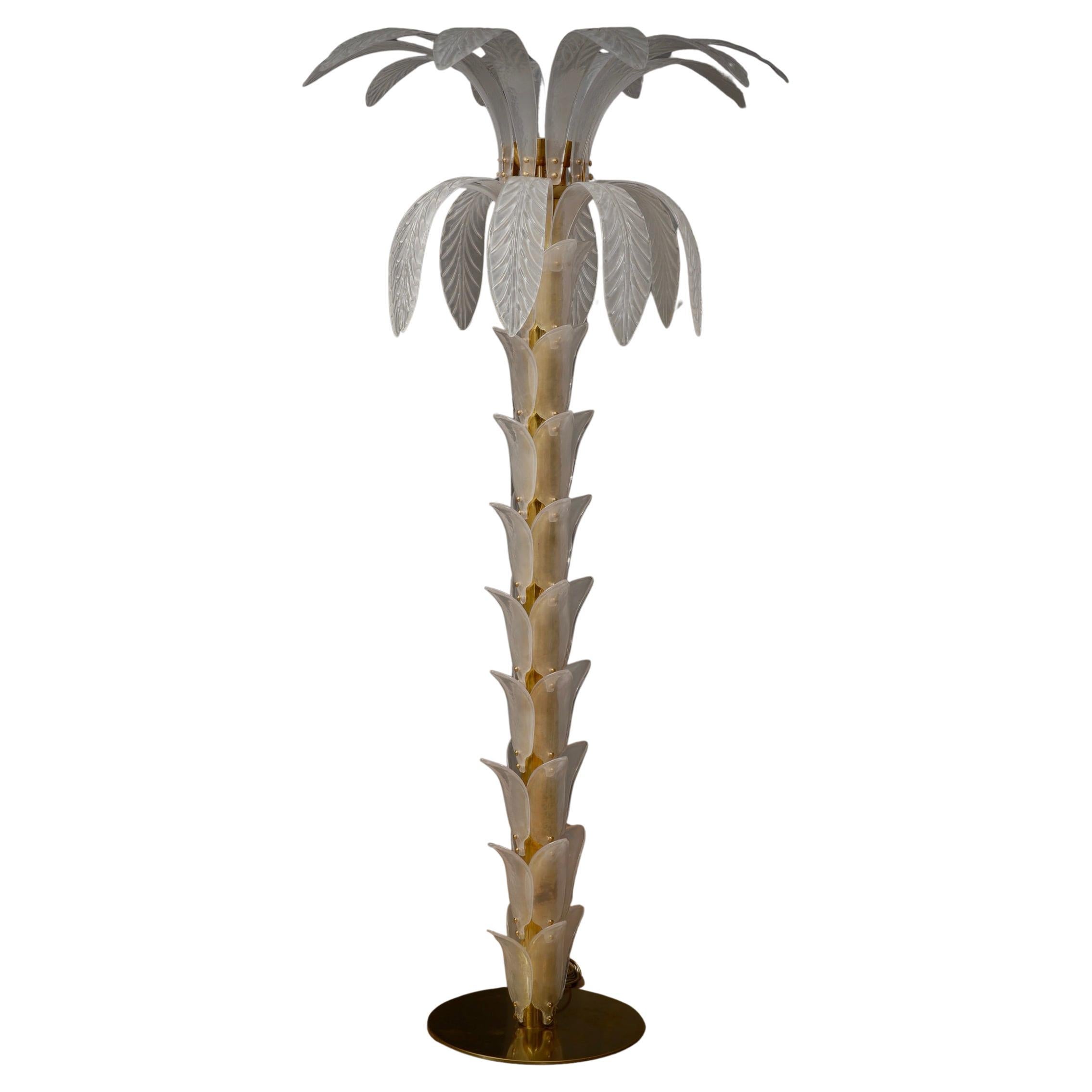 Murano MidCentury Glass and Brass Palm Floor Lamp, 1980