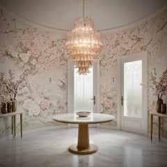 Mazzega Murano Round Light Pink and White Color Midcentury Chandelier, 2000