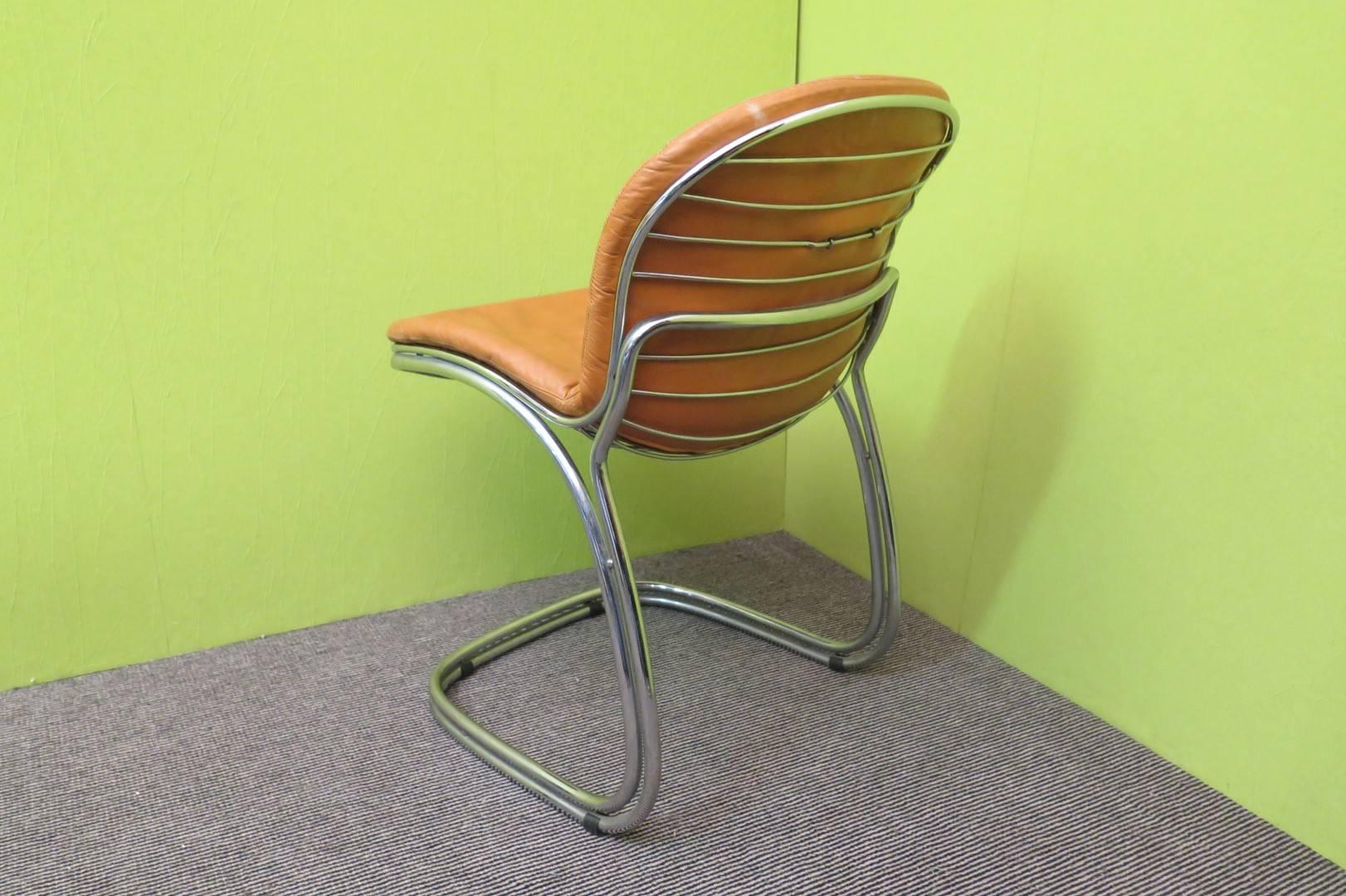 Late 20th Century Six by Gastone Rinaldi Leather and Tubular Metal Italian Chairs