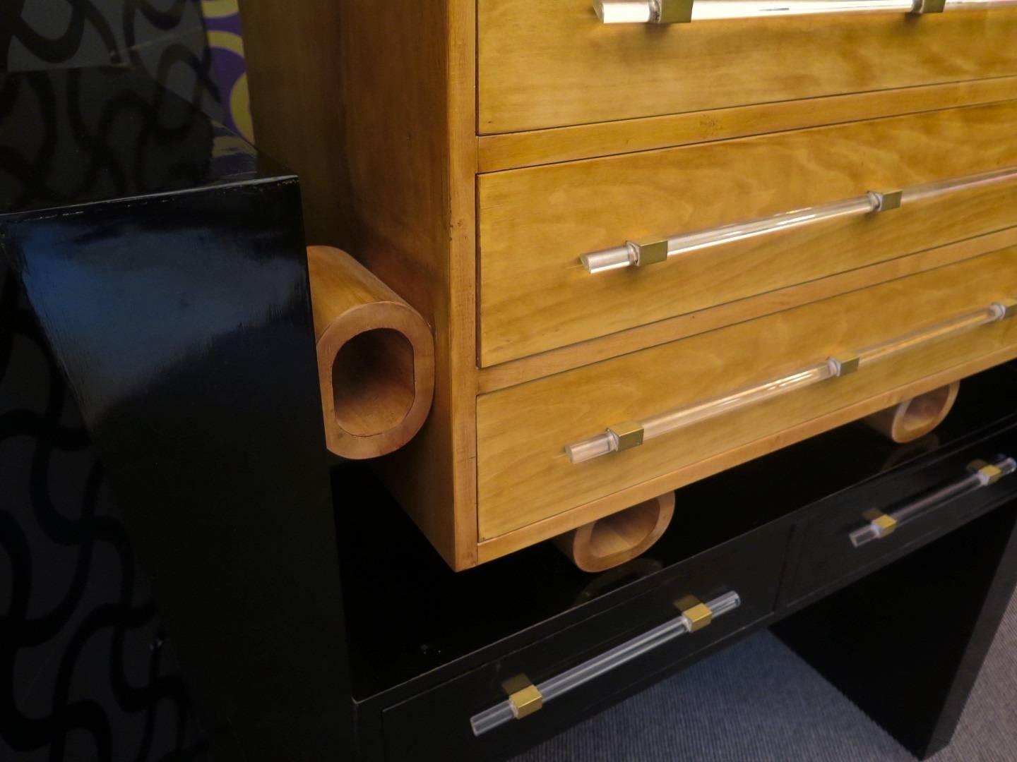 Art Deco 1940s Maple Wood and glass Italian Chest of Drawers