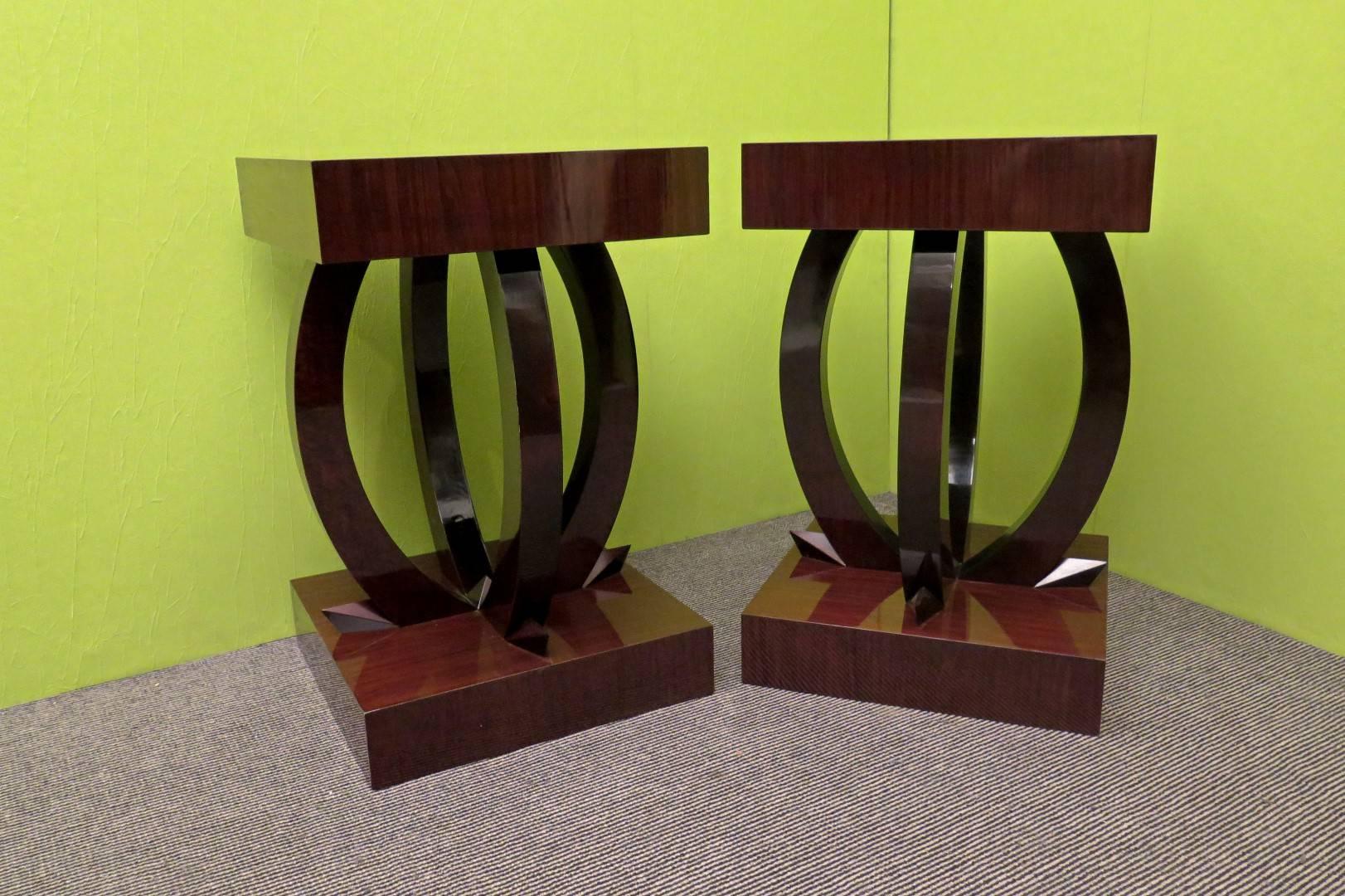 Pair of 1930 Square Mahogany Stained Black Italian Art Deco Side Tables 3