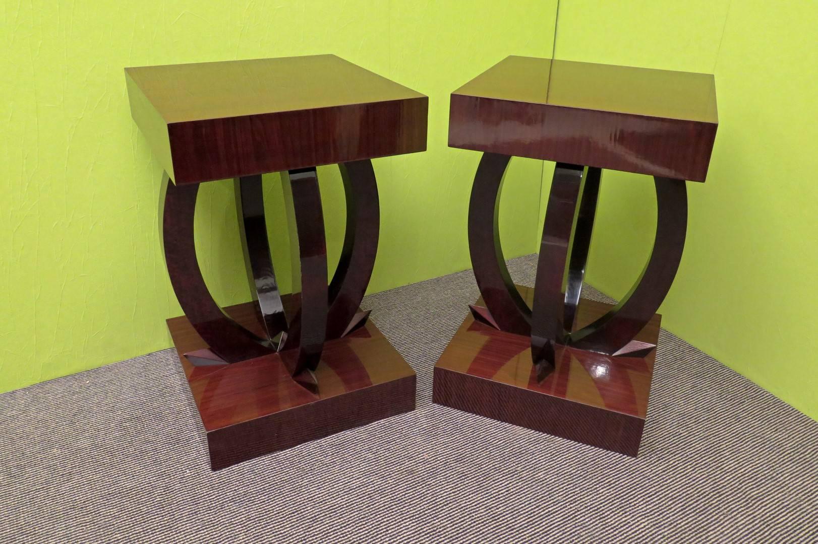 Pair of 1930 Square Mahogany Stained Black Italian Art Deco Side Tables 5