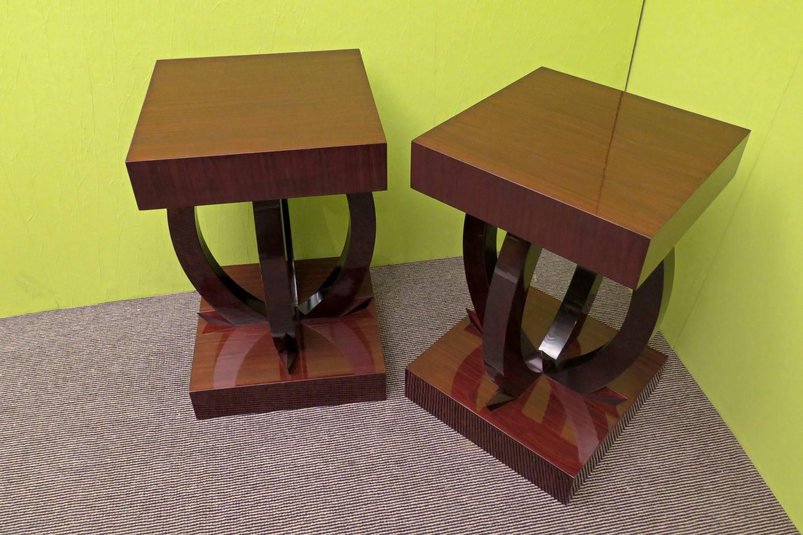 Pair of 1930 Square Mahogany Stained Black Italian Art Deco Side Tables 7