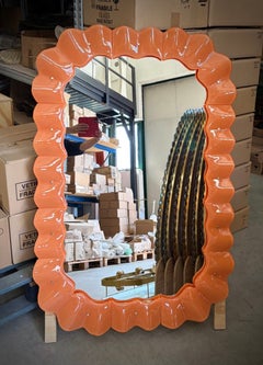 Italienische Konsole/Wandspiegel aus orangefarbenem Murano-Kunstglas und Messing, 2000