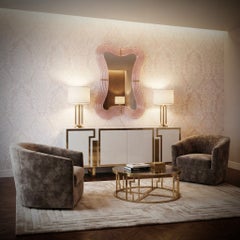 Murano Pink Glass and Brass Console Wall Mirror, 2020