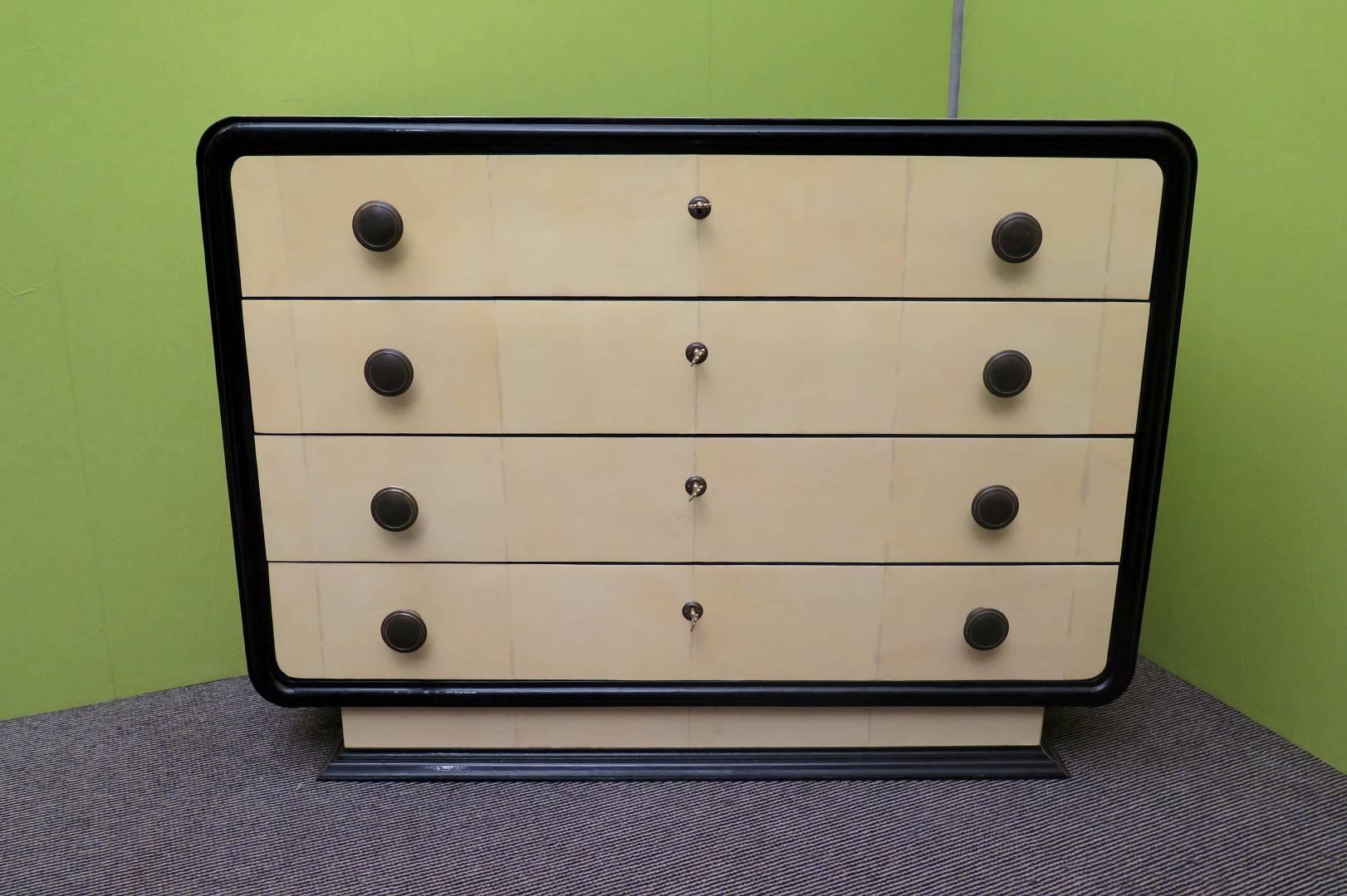 1940 Parchment and Brass Art Deco Chests of Drawers 1