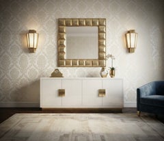 Murano Gold Art Glass and Brass Mid-Century Italian Console Wall Mirror, 2020