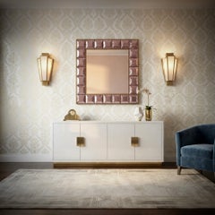 Murano Pink Art Glass and Brass Mid-Century Italian Console Wall Mirror, 2020