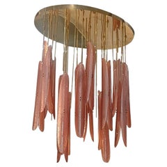 Murano Oval Pink Art Glass and Brass Midcentury Chandeliers and Pendant, 2020