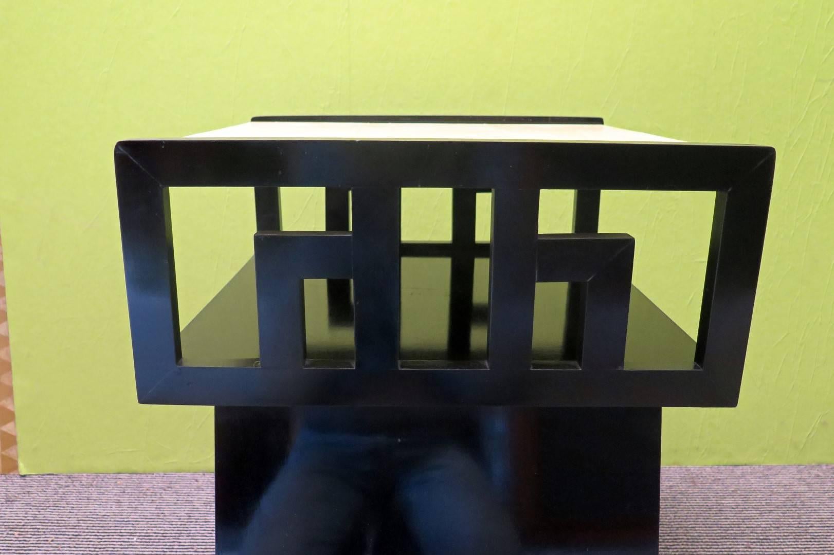 Mid-20th Century  Couple of Side Tables of Black Lacquer and Parchment Top