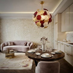 Murano Sputnik Art Glass Purple and Cream Color Chandelier and Pendant, 2020